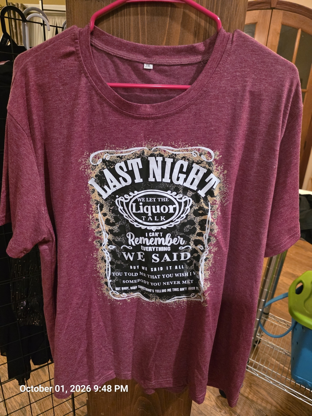 Women's Last Night Graphic T-Shirt - Burgundy 2XL